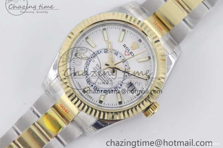 YG Asian SS Dial Edition Sky-Dweller Best 23J to 904L 1:1 Noob White on Bracelet 9001 SS YG 0301